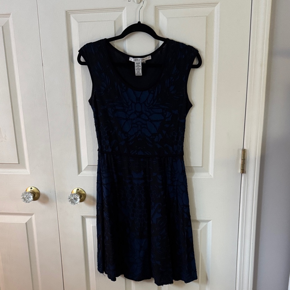 Elegant Black and Blue Lace Dress
